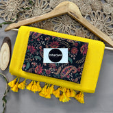 Yellow Handloom Khadi Cotton Saree With Black Mango Print Blouse
